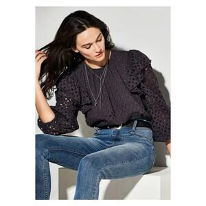 NWT Happy x‎ Nature Kate Hudson Solara Eyelet Ruffle Blouse L Grey